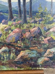 1925 Fritz Heidle German Forest Landscape Oil On Canvas Pines Alpine