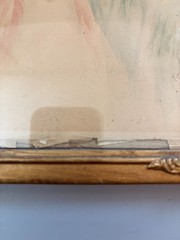 Original A K Wendell Edwardian Lady Floral Hat Watercolor Painting Gilt Frame