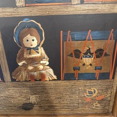 Vintage Huntington Folk Art Oil On Canvas Shadow Box Scene 27”x33”