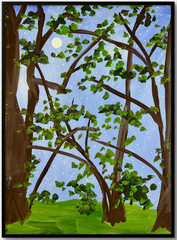 Moonlit Forest Painting, Nocturne Landscape Art 12×16