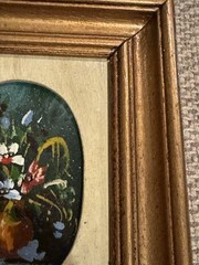 Pair of Vintage Folk Art Miniature Italian? Oil on Board Still Life Paintings