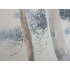 Vintage Japanese Deer Original Painting Signed Takashimaya NY Bamboo Frame