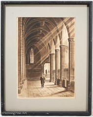 Beautiful Vintage Painting of Gothic Arch Church Like Interior by Zuzaya, Lovely