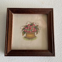 Hand Painted FOLK ART Theorem Velvet, Strawberries in Basket, Evelyn Daniels