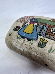 Vintage Hand Painted Rock Signed Gita Sweden Folk Art Swedish Desk Decor