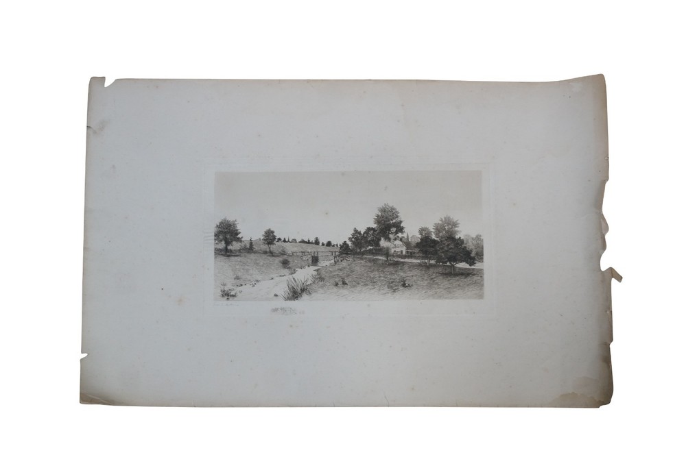 Antique George William Bohde Signed Country Farmhouse Landscape Etching 32″