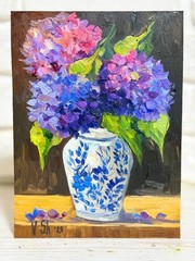 Hydrangea Floral Original Oil Painting Art Impasto Flower Still Life 6×8 in