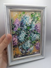 Original Oil Painting Lilac Still Life Floral Impasto Framed Bouquet Art 6*4