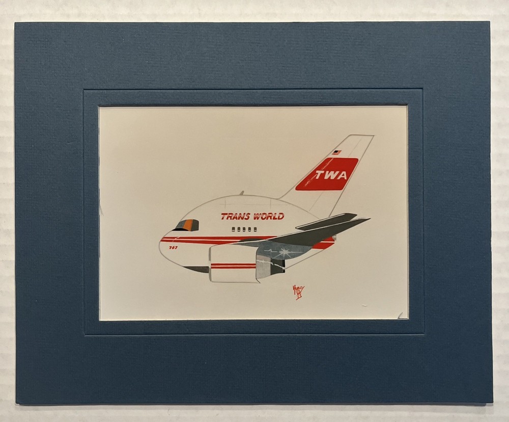 Vintage TWA Trans World Airlines 767 by Hurley Signed & Matted 1993 Art Print