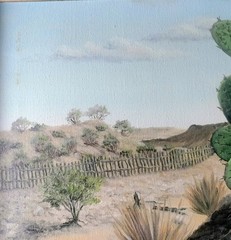 Original 1971 Tom Beasley Oil Painting Texas Landscape, Prickly Pear Cactus