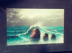 LE ROY – ORIGINAL PASTEL (CHALK) PAINTING -SEASCAPE CRASHING WAVES SAILBOAT 1910