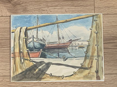 Original Watercolor Harbor Scene Sailboats Coastal Maritime Artwork