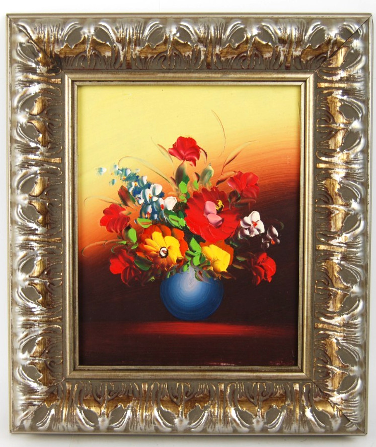 Vintage 1990’s Original Small Oil Painting “ Multicolor Flowers On Vase “ 8X10