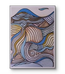 ACEO PRINT of Original Abstract Mountain Waves Acrylic & Pencil by Charlene Slie