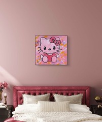 “Hello Kitty Dreamscape” Pop Art Oil Painting Acrylic Portrait Art Signed Famous