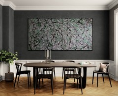 Original Abstract Painting One of a Kind Green Grey XXL Canvas Wall Art