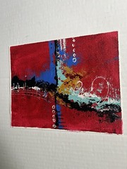 Original Abstract Painting Red Blue Black on Paper Small Unframed Wall Art