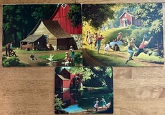 Vintage Lithograph Prints (3) School Day Memories Old Mill Paul Detlefsen 1950s