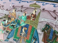 Vintage Indian Mughal Painting Procession With Elephant Framed Silk Art Picture