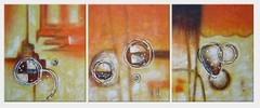 24×60 Circles in Yellow and Brown 3 Canvas Set Oil Painting Decorative