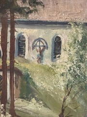 Real Signed Oil On Canvas Painting Realism Old Church Chapel Grave 23×26”