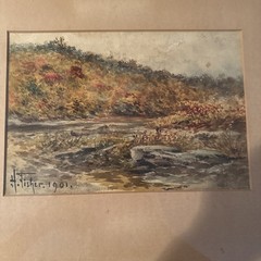 Antique Watercolor Landscape Painting Artist Signed & Dated 1901 Matted & Framed