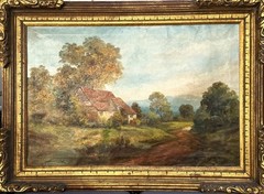 ANTQ Victorian Era British School Large Pastoral Landscape O/C Signed Lorenzo!