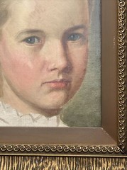 ANTIQUE PORTRAIT PAINTING YOUNG WOMAN GIRL ORNATE FRAME AMERICAN MASTERFUL OIL