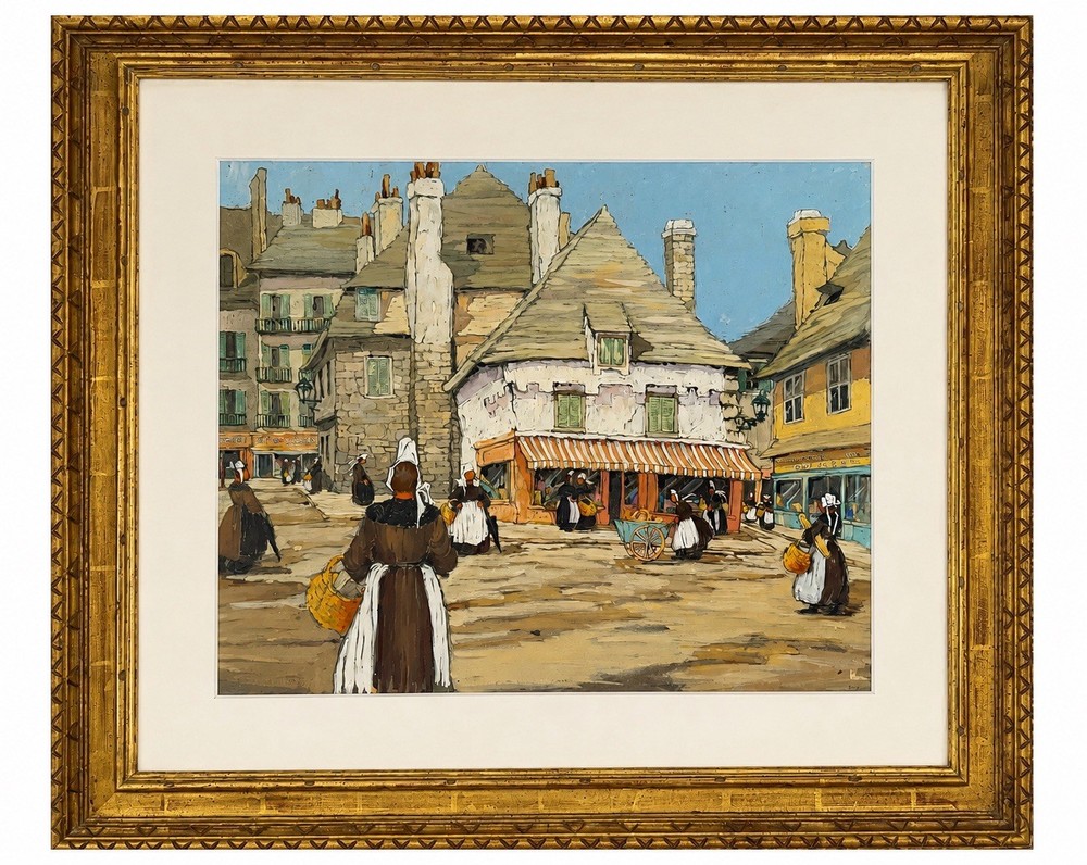 Eleanor Parks Custis A View of Quimper c1928 Original Gouache Framed Painting