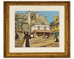 Eleanor Parks Custis A View of Quimper c1928 Original Gouache Framed Painting