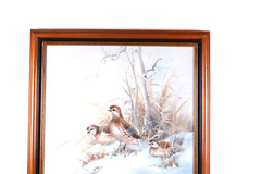 Vintage Winter Scene Snow And Birds Oil Painting On Canvas Signed Bruce