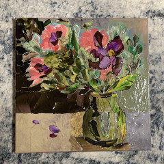 12” x 12” Original Floral Collage Abstract Acrylic Painting – Art by Eera G