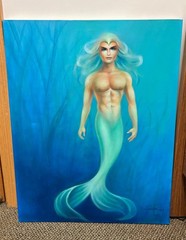 Male Mermaid in Sea Canvas Acrylic Painting, Merman, LGBTQ Art (28″ x 22″)