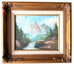 Vintage Oil Painting Mountain Landscape 7.5×9.5 Framed