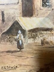 Antique European Landscape Limburg Cityscape Watercolor Painting Artist Signed
