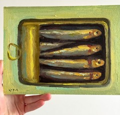 Sardine Kitchen Wall Art Original Oil Painting Impasto Seafood Still Life Art