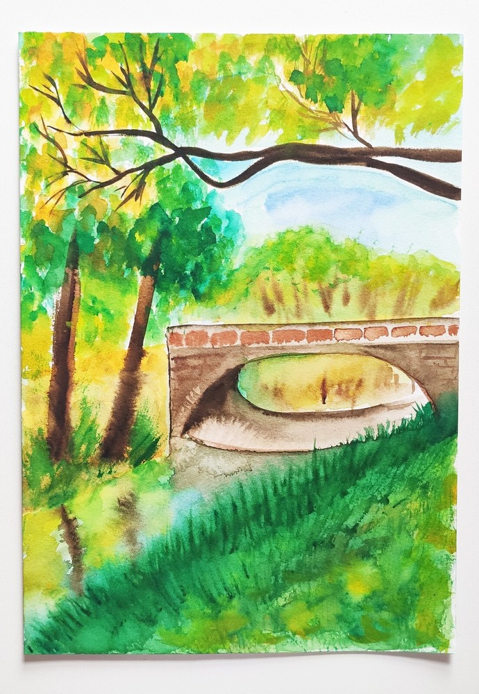 Original art watercolor urban scenery