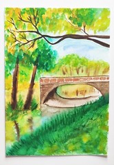 Original art watercolor urban scenery