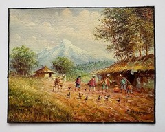 Miniature Painting Of Ecuadorians And El Cayambe By Oswaldo Moncayo