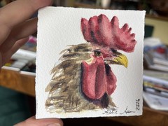 Original mini watercolor Chicken painting Rooster wall art farm animal decor