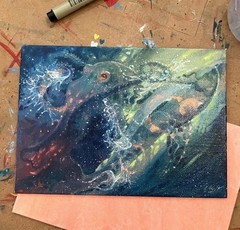 Octopus Whale Original Painting Ocean Art Home Decor Artwork USA Artettina Ooak