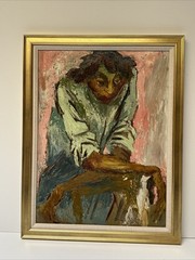 Antique Expressionist Painting Portrait Woman Black African American 1940’s NY