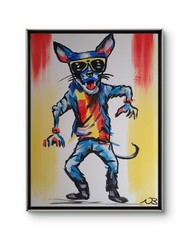 ORIGINAL ACRYLIC PAINTING 12×16 DOG GLASSES ABSTRACT HOME WALL ART HAND PAINTED