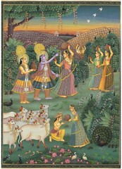 Radha Krishna Painting Of Krishna Ras Leela (Dancing) Art On Cloth 13×17.5 Inch
