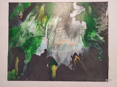 Abstract Green Gold Acrylic Pour Painting