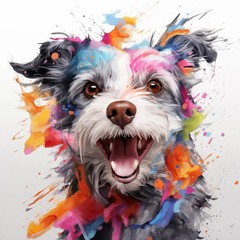 Colorful Dog Digital Illustration Abstract Paint Splash Style Printable Wall Art