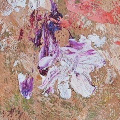 MCM Floral Painting Pink Flowers Still Life Oil on Board C. 1960 Signed Connell