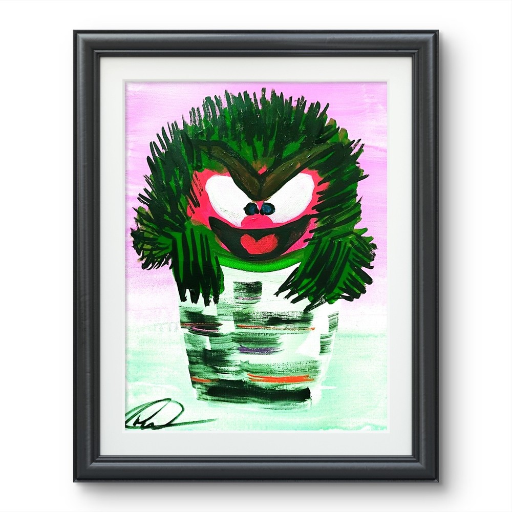 Original art 14 X 11 Green Monster CANVAS Colorful Modern Art Acrylic Painting