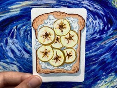 ACEO Original Art Card Acrylic 3.5 x 2.5 „Banana Toast“ by low.flying.bird