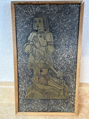 THOMAS GOLDE Brass Rubbing On Faux Granite Wall Hanging Decor Frame 14.5 x 8.5”
